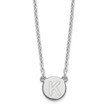 Rhodium Over Sterling Silver Tiny Circle Block Letter K Initial Necklace