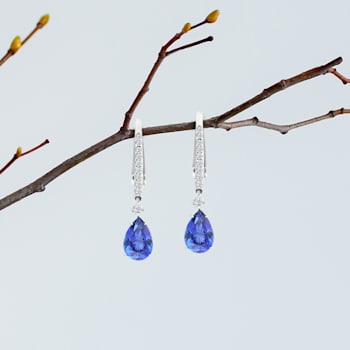 14K White Gold Pear Shape Tanzanite and Diamond Earrings 2.88ctw