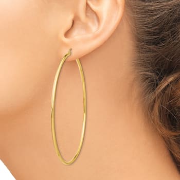 14k Yellow Gold 2 15/16" Polished Tube Hoop Earrings
