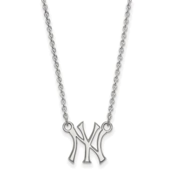 Rhodium Over Sterling Silver MLB LogoArt New York Yankees Pendant Necklace