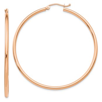 14k Rose Gold 2 1/16" Polished Tube Hoop Earrings