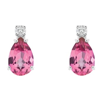6x4mm Pear Shape Pink Topaz with Diamond Accents 14k White Gold Stud Earrings