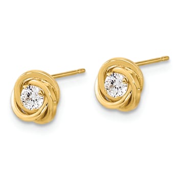 14k Yellow Gold Polished Cubic Zirconia 6.5mm Love Knot Stud Earrings