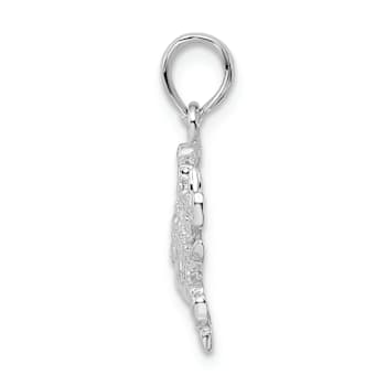 Rhodium Over Sterling Silver Polished Blue Crab Pendant