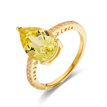 Pear Lab Created Yellow Sapphire with White Topaz 18K Yellow Gold Over
Sterling Silver Ring 3.80ctw