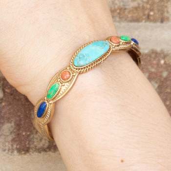 Barse Jewelry Multi-Gemstone Gold Tone Concho  Cuff Bracelet