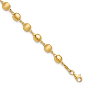 14K Yellow Gold Polished and Satin Puffed Circles Bracelet