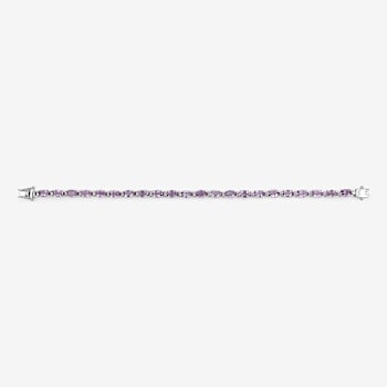 Pink Amethyst Rhodium Over Sterling Silver Oval Tennis Bracelet 8.61ctw