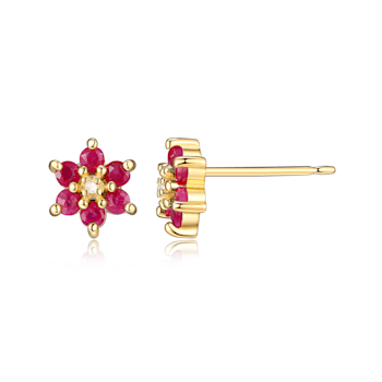 Green Emerald 18k Yellow Gold Over Sterling Silver Flower Earring Set