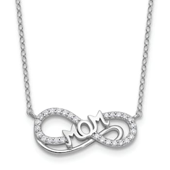 Rhodium Over Sterling Silver Polished Cubic Zirconia Mom Infinity Necklace