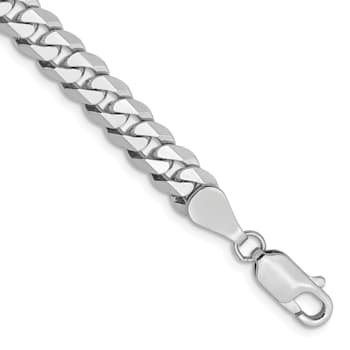 Rhodium Over 14k White Gold 5.75mm Flat Beveled Curb Link Bracelet