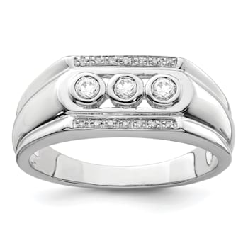 Rhodium Over 14K White Gold Lab Grown Diamond Men's Ring
