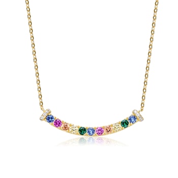 Multi-Color CZ Bar Necklace In 14K Gold Over Sterling Silver