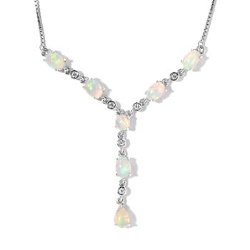 Sterling Silver Ethiopian Opal and White Zircon Necklace 3.85ctw