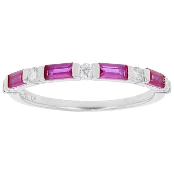 Ruby Color CZ Band Ring In Sterling Silver