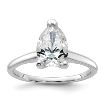 Rhodium Over 14K White Gold 2 ct. G H I True Light Pear Moissanite
Solitaire Ring