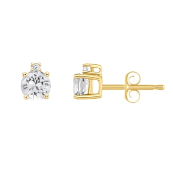 4mm Round White Topaz with Diamond Accents 14k Yellow Gold Stud Earrings