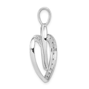 Rhodium Over 14k White Gold Diamond Double Heart Pendant
