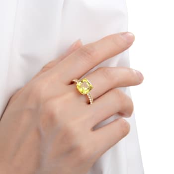 Asscher Cut Lab Created Yellow Sapphire, Round White Topaz 18K Yellow
Gold Over Sterling Silver Ring