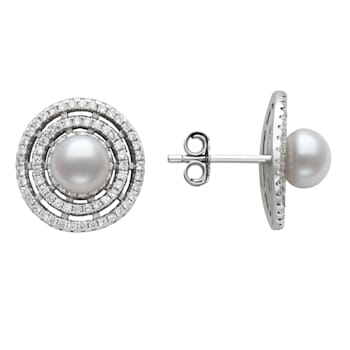 Sterling Silver Freshwater Pearl and Cubic Zirconia Earring
