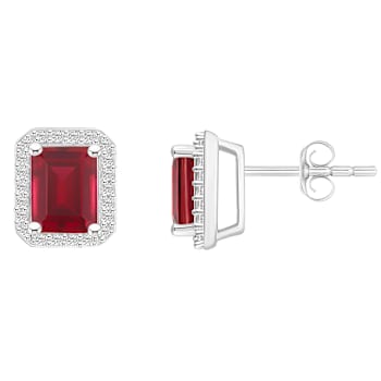 7x5mm Emerald Cut Created Ruby And Created White Sapphire 10k White Gold
Halo Stud Earrings