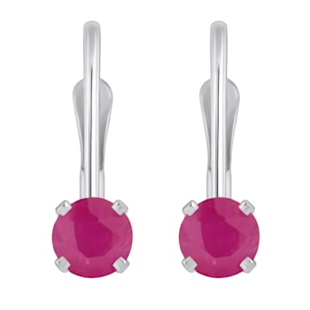 4mm Round Ruby Rhodium Over 14k White Gold Drop Earrings