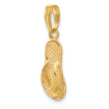 14k Yellow Gold 3D Textured Single Flip-Flop Pendant