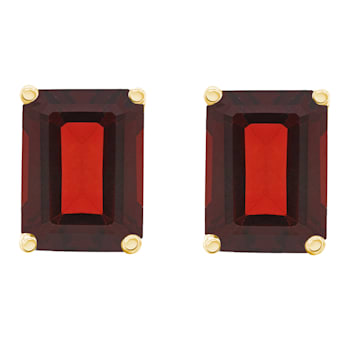 8x6mm Emerald Cut Garnet 14k Yellow Gold Stud Earrings