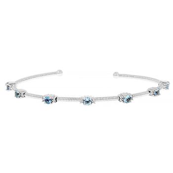 Aquamarine And Zircon Flexible Cuff In Sterling Silver 1.10ctw
