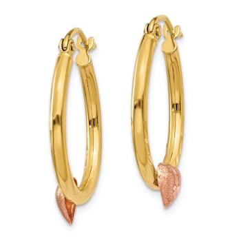 14k Yellow Gold and 14k Rose Gold Satin and Diamond-Cut 7/8" Heart
Hoop Earrings