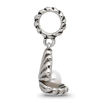 Sterling Silver Shell with Imitation Pearl Dangle Bead