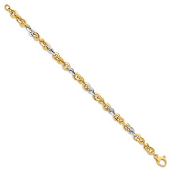 14K Two-tone Gold 6mm Polished 3D Fancy Link Bracelet