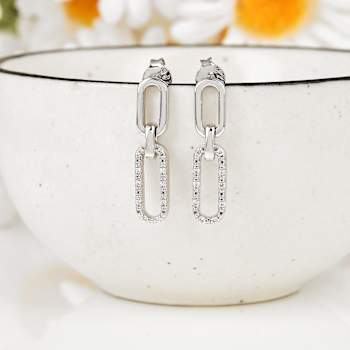 Rhodium Over Sterling Silver Lab Grown Diamond VS Drop Earrings