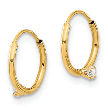 14K Yellow Gold Polished 2mm Cubic Zirconia on Small Endless Hoops Earrings