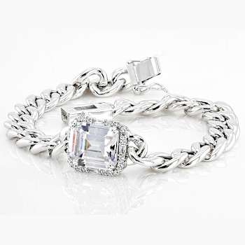 CZ Curb Link Bracelet In Platinum-Enhanced Sterling Silver 10.71ctw