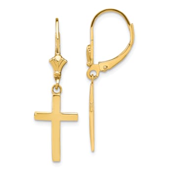 14k Yellow Gold Polished Cross Dangle Earrings