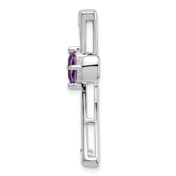 Rhodium Over 14k White Gold Amethyst and Diamond Cross Chain Slide Pendant
