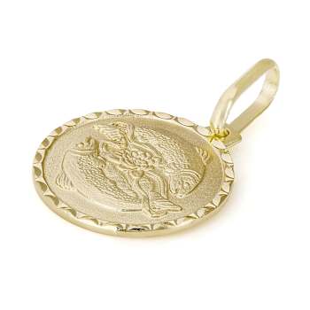 Pisces Zodiac Medallion Pendant In Solid 14K Yellow Gold