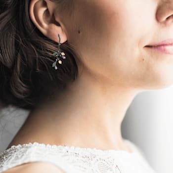 Amethyst and Nanocrystal Black Rhodium Over Sterling Silver Leaf Earrings