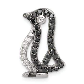 Rhodium Over Sterling Silver Black and White Cubic Zirconia Penguin
Chain Slide