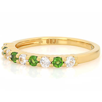Chrome Diopside And White Zircon Band Ring In 18K Gold Over Sterling
Silver 0.68ctw