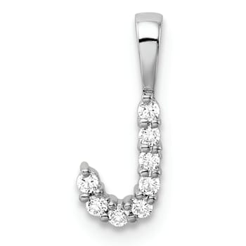 Rhodium Over 14K White Gold Lab Grown Diamond Letter J Initial Pendant