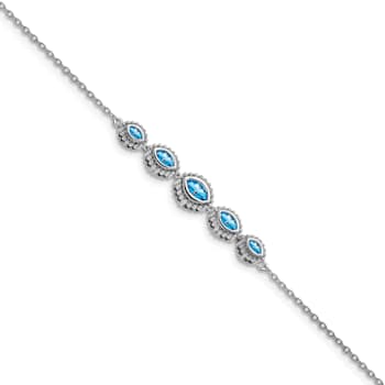 Rhodium Over 14k White Gold Marquise Blue Topaz Bracelet