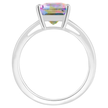 10x8mm Emerald Cut Mystic Topaz Rhodium Over Sterling Silver Ring