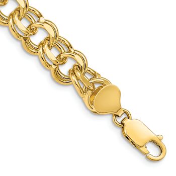 14k Yellow Gold Diamond-Cut 10mm Double Link Charm Bracelet
