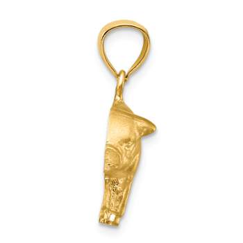 14k Yellow Gold Brushed and Diamond-Cut Pig Pendant