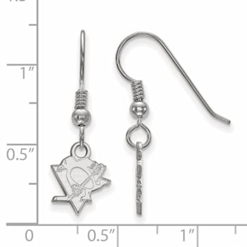 Rhodium Over Sterling Silver NHL Pittsburgh Penguins LogoArt Dangle Earrings