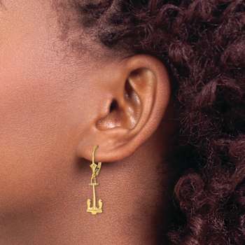 14k Yellow Gold Polished Navy Anchor Earrings