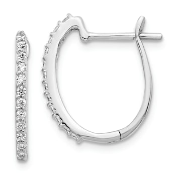 Rhodium Over 14K White Gold Lab Grown Diamond 1.3mm Hinged Hoop Earrings