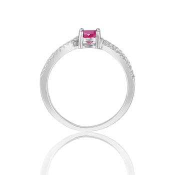 Red Ruby with White Sapphire Accents Rhodium over Sterling Silver
Tapered Shoulder Ring